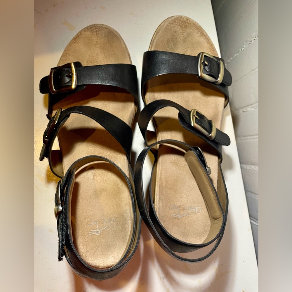 Dansko Black Sandals with Gold Buckles - Picture 3 of 5